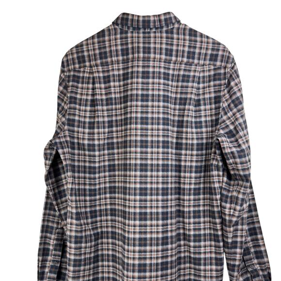Vince Wool Cotton Brown Plaid Flannel Long Sleeve Button Up Collar Shirt Pocket - Picture 6 of 9